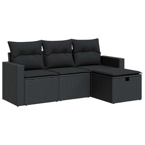 vidaXL Salon de jardin 4 pcs avec coussins noir r&eacute;sine tress&eacute;e