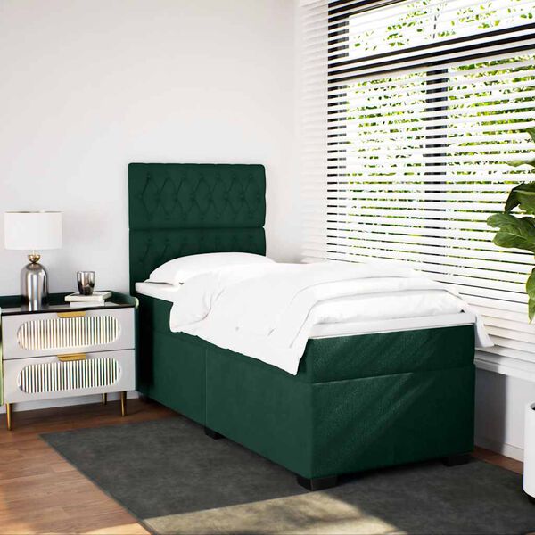 vidaXL Sommier &agrave; lattes de lit avec matelas Vert fonc&eacute; 90x190 cm