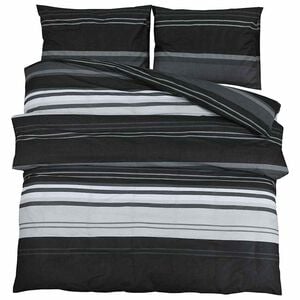 vidaXL 2 pi&egrave;ces 200 x 220 cm + 80 x 80 cm 100% Cotton Black Stripes