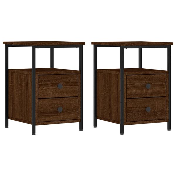 vidaXL Tables de chevet 2pcs ch&ecirc;ne marron 34x35,5x50cm bois ing&eacute;nierie