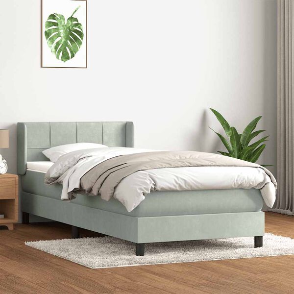 vidaXL Sommier &agrave; lattes de lit et matelas gris clair 80x220 cm velours