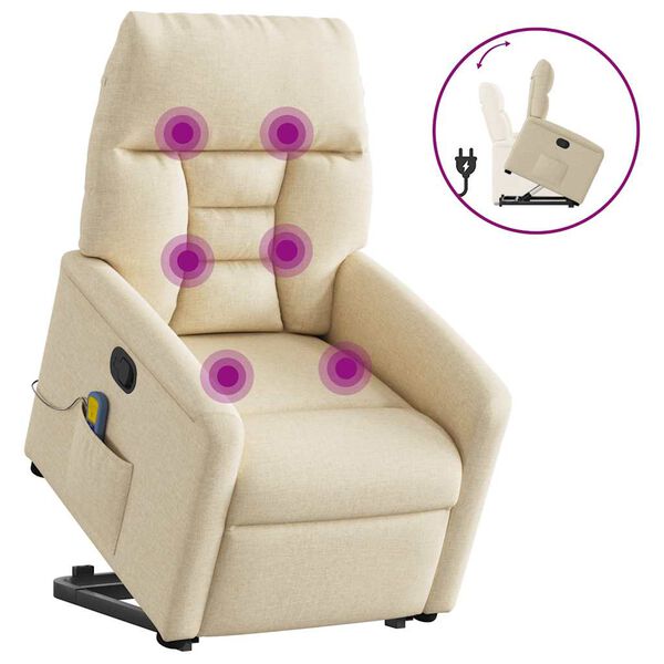 vidaXL Fauteuil inclinable de massage Cr&egrave;me Tissu