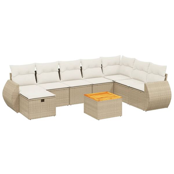 vidaXL Salon de jardin avec coussins 9 pcs beige r&eacute;sine tress&eacute;e
