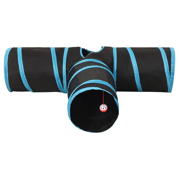 vidaXL Tunnel pour chats à 3 voies Noir et bleu 90 cm Polyester