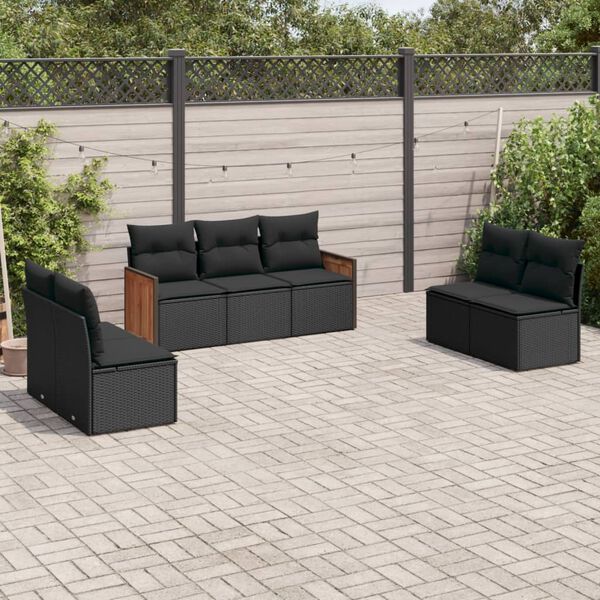 vidaXL Salon de jardin 7 pcs avec coussins noir r&eacute;sine tress&eacute;e