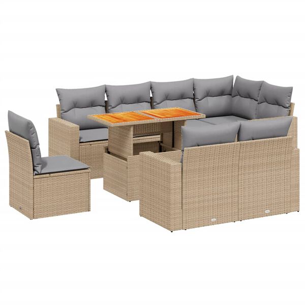 vidaXL Salon de jardin avec coussins 9 pcs beige r&eacute;sine tress&eacute;e