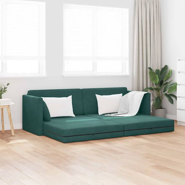 vidaXL Canap&eacute;-lit au sol Vert fonc&eacute; 213 x 70 x 77 cm Velours