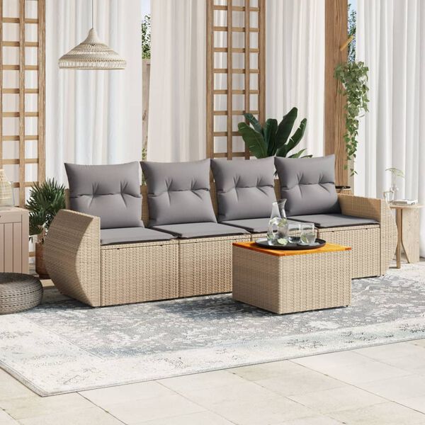 vidaXL Salon de jardin avec coussins 5 pcs beige r&eacute;sine tress&eacute;e
