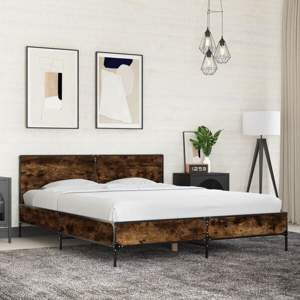 vidaXL Cadre de lit sans matelas ch&ecirc;ne fum&eacute; 150x200 cm