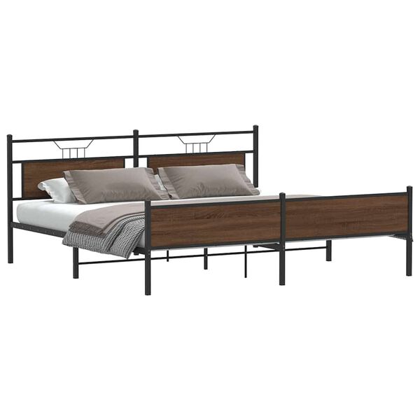 vidaXL Cadre de lit en m&eacute;tal sans matelas ch&ecirc;ne marron 200x200 cm