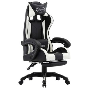 vidaXL Fauteuil de jeux vid&eacute;o et repose-pied Blanc et noir Similicuir
