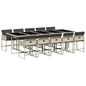vidaXL Ensemble &agrave; manger de jardin 11pcs avec coussins gris poly rotin