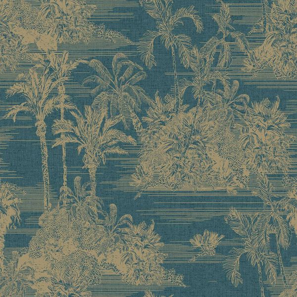 DUTCH WALLCOVERINGS Papier peint Tropical Bleu fonc&eacute; et dor&eacute;