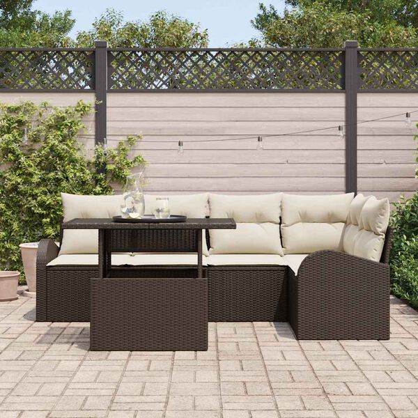 vidaXL Ensemble de canap&eacute; de jardin 6 pcs Marron et Cr&egrave;me polyrotin