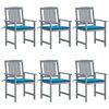 vidaXL Chaises de jardin et coussins lot de 6 Bois acacia massif Gris