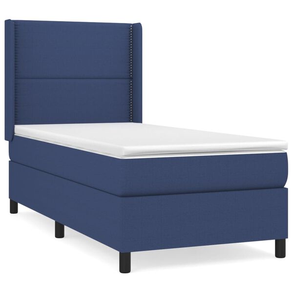 vidaXL Sommier &agrave; lattes de lit avec matelas Bleu 100x200 cm Tissu