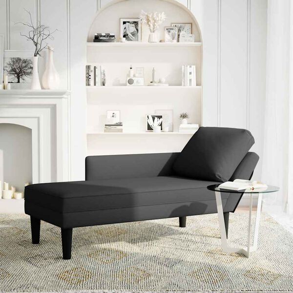 vidaXL Fauteuil long avec coussin et accoudoir droit noir velours