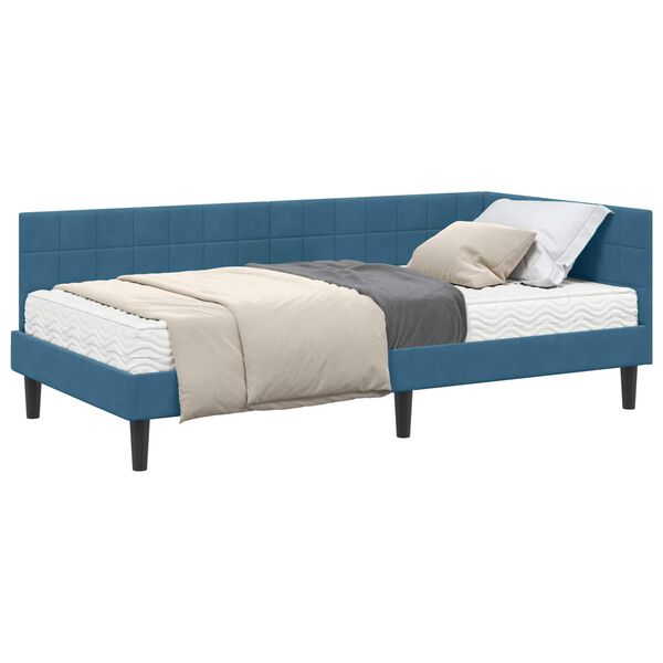 vidaXL Cadre de lit d'angle avec matelas 2 pcs Bleu Velours