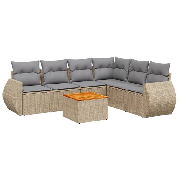 vidaXL Salon de jardin avec coussins 7 pcs beige r&eacute;sine tress&eacute;e