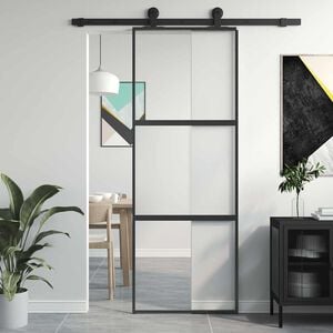 vidaXL Porte coulissante noir 76x205 cm verre tremp&eacute; aluminium