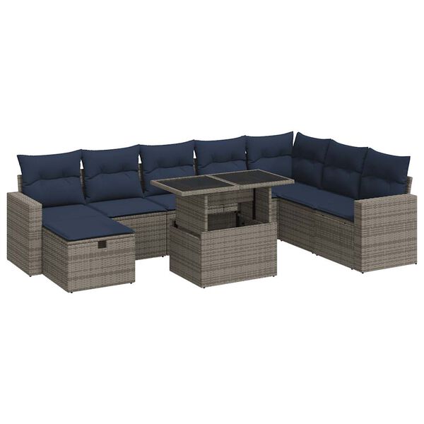 vidaXL Salon de jardin avec coussins 9pcs gris r&eacute;sine tress&eacute;e