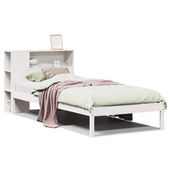 vidaXL Lit bibliothèque sans matelas blanc 90x190cm bois de pin massif