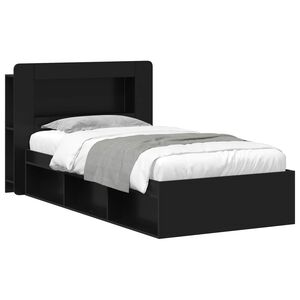 vidaXL Cadre de lit avec rangement Noir 100 x 200 cm Bois d'ing&eacute;nierie