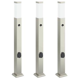 vidaXL Bornes lumineuses avec d&eacute;tecteur et prise lot de 3 80 cm acier inoxydable IP44