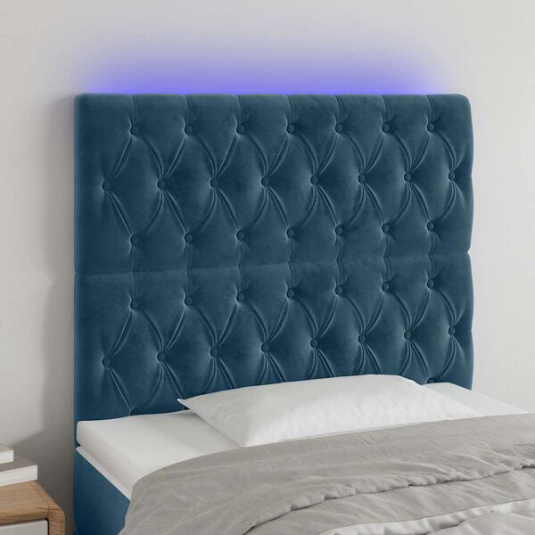 vidaXL T&ecirc;te de lit &agrave; LED Bleu fonc&eacute; 90x7x118/128 cm Velours