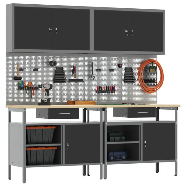 vidaXL Ensemble d'&eacute;tabli 8 pcs Noir et gris Acier enduit de poudre