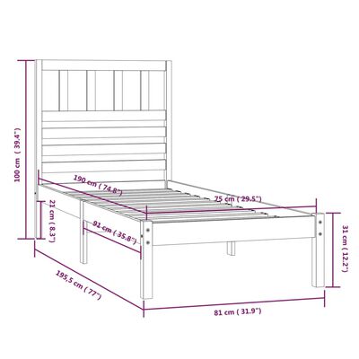 vidaXL Cadre de lit sans matelas blanc 75x190 cm bois de pin massif