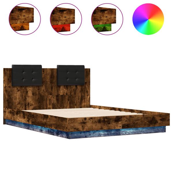 vidaXL Cadre de lit avec LED sans matelas ch&ecirc;ne fum&eacute; 120x190 cm