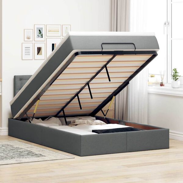 vidaXL Lit ottoman avec matelas gris fonc&eacute; 120x200 cm tissu