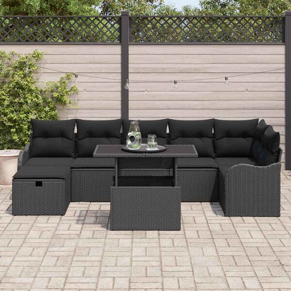 vidaXL Ensemble de canap&eacute; de jardin avec coussin 8 pcs Noir Poly rotin