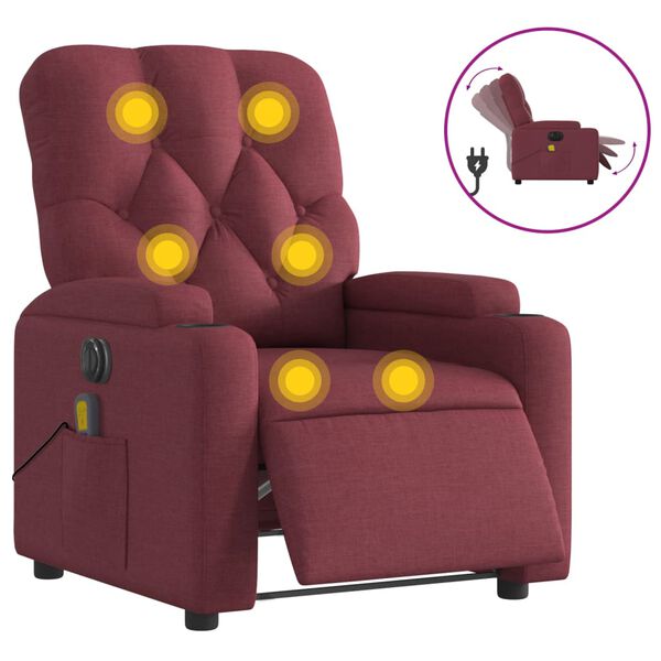 vidaXL Fauteuil de massage inclinable &eacute;lectrique Rouge bordeaux Tissu