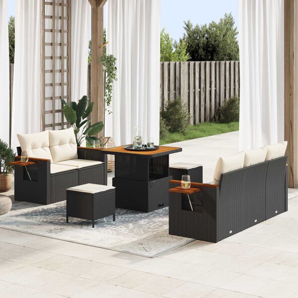 vidaXL Ensemble de canap&eacute; de jardin avec coussin 8 pcs Noir et Cr&egrave;me