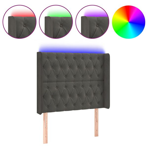 vidaXL T&ecirc;te de lit &agrave; LED Gris fonc&eacute; 103x16x118/128 cm Velours