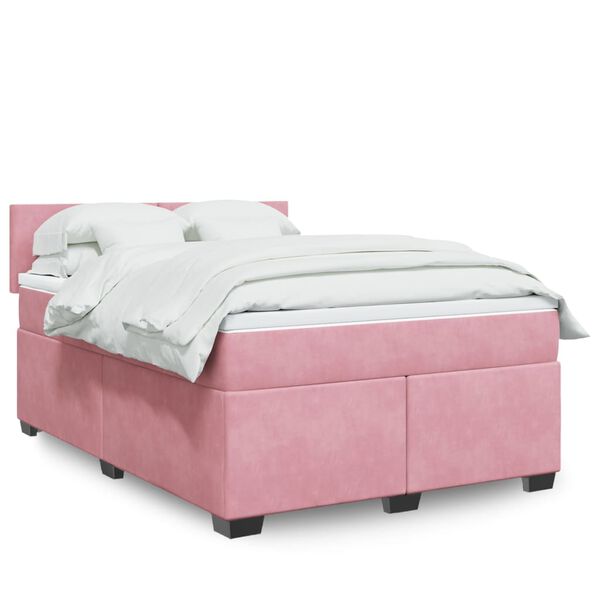 vidaXL Sommier &agrave; lattes de lit avec matelas Rose 140x200 cm Velours