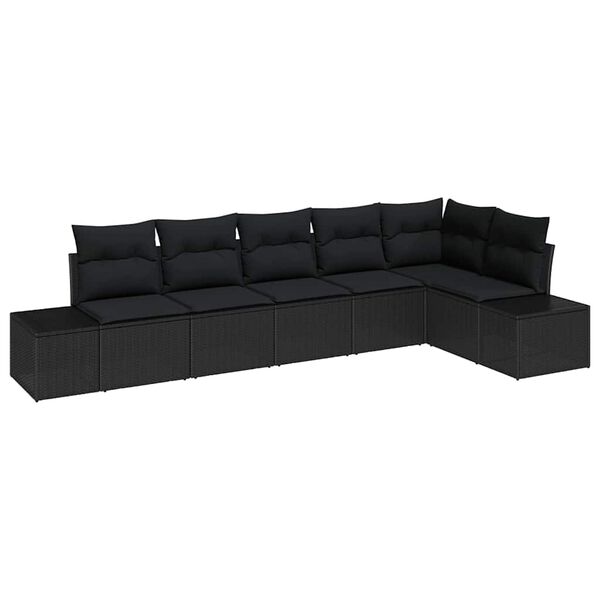 vidaXL Ensemble de canap&eacute; de jardin avec coussin 6 pcs Noir polyrotin