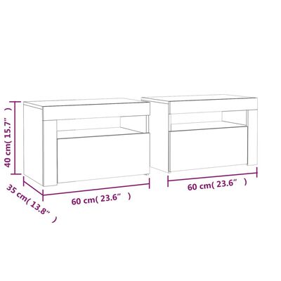 vidaXL Tables de chevet 2 pcs avec LED sonoma gris 60x35x40 cm