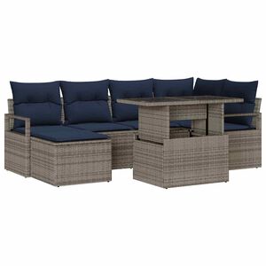 vidaXL Ensemble de canap&eacute; de jardin 7 pc Gris et bleu marine