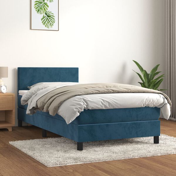 vidaXL Sommier &agrave; lattes de lit avec matelas Bleu fonc&eacute; 100x200 cm