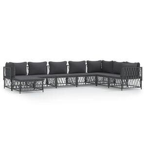 vidaXL Salon de jardin 8 pcs avec coussins anthracite acier
