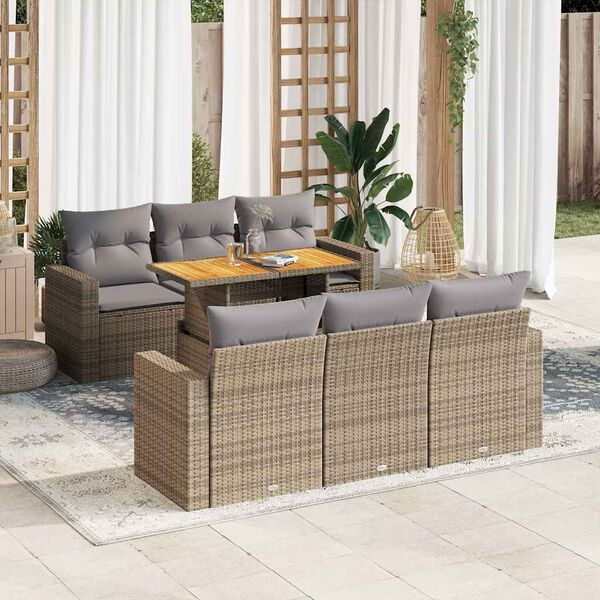 vidaXL Salon de jardin avec coussins 7 pcs beige r&eacute;sine tress&eacute;e