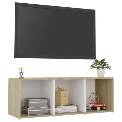 vidaXL Meuble TV blanc et chêne sonoma 107x35x37 cm bois d’ingénierie