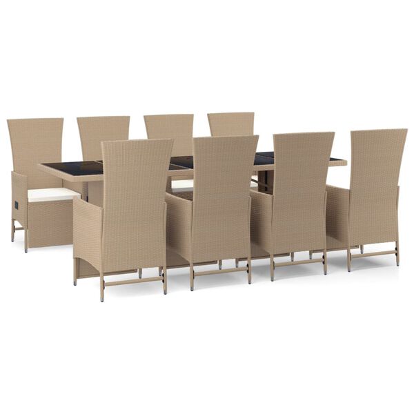 vidaXL Ensemble &agrave; manger de jardin et coussins 9 pcs beige Poly rotin