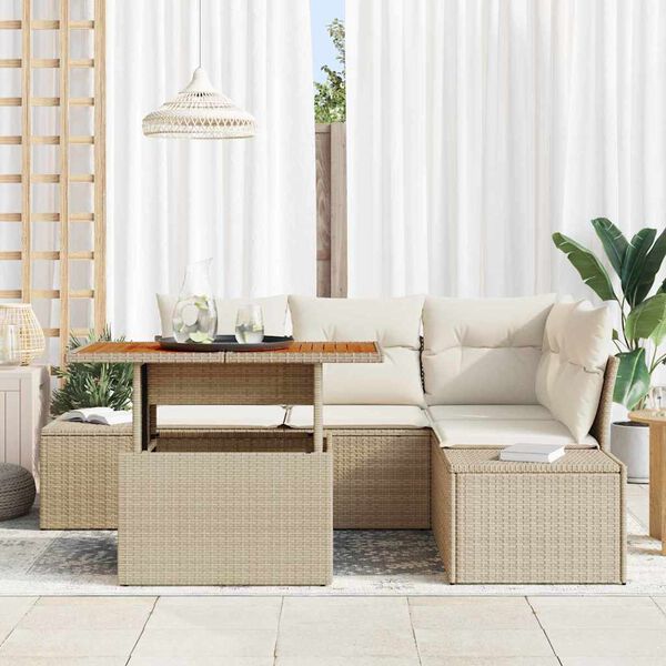 vidaXL Ensemble de canap&eacute; de jardin avec coussin 5 pcs Beige et cr&egrave;me