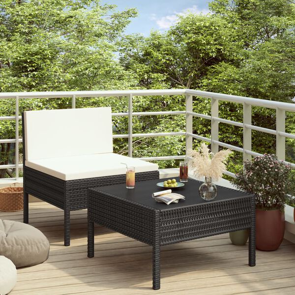 vidaXL Salon de jardin 2 pcs avec coussins R&eacute;sine tress&eacute;e Noir