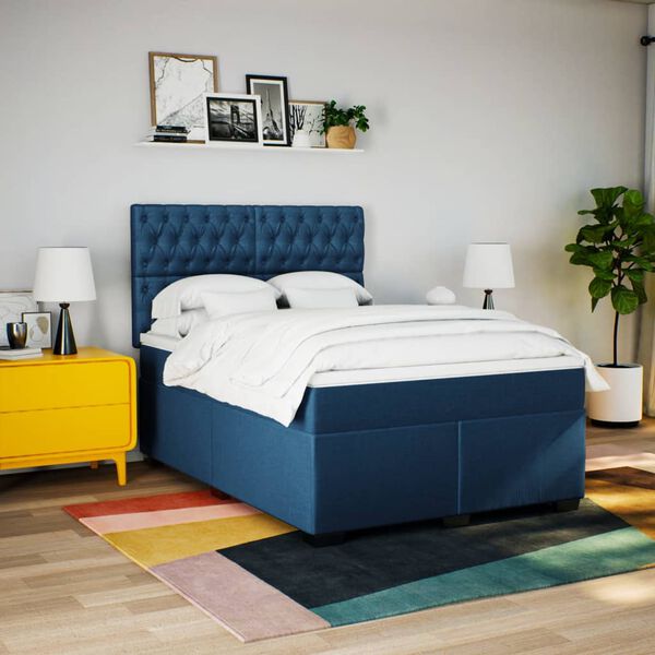 vidaXL Sommier &agrave; lattes de lit avec matelas Bleu 140x200 cm Tissu