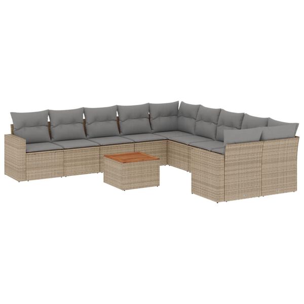 vidaXL Salon de jardin 11 pcs avec coussins beige r&eacute;sine tress&eacute;e